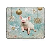 Alfombrilla de ratón con diseño de cerdos festivos, tema de invierno azul aguamarina con copos de nieve y adornos, antideslizante, lavable, para uso doméstico y de oficina, cuadrada, 20,3 x 25,4 cm