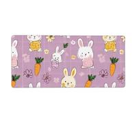 Alfombrilla de ratón con diseño de conejo y zanahoria, diseño de flores y conejos, con bordes cosidos, antideslizante, grande, para computadora, laptop, oficina, hogar, gamer, 900 x 400 x 3 mm