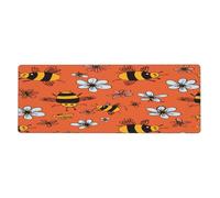 Alfombrilla de ratón con diseño de flores blancas y abejas en base de goma antideslizante con bordes cosidos, alfombrilla de mouse grande para computadora de juegos, 11.8 x 31.5 pulgadas