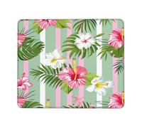 Alfombrilla de ratón con diseño de flores tropicales y hojas de Plam con bordes cosidos, base de goma antideslizante para PC y portátil, 22 x 18 cm