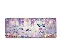 Alfombrilla de ratón con diseño de flores y mariposas encantadoras en gran base de goma antideslizante extendida con bordes cosidos, alfombrilla de mouse grande para computadora de juegos, 11.8 x 31.5