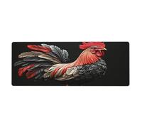 Alfombrilla de ratón con diseño de gallo rojo, blanco y gris en gran base de goma antideslizante con bordes cosidos, alfombrilla de mouse grande para computadora de juegos, 11.8 x 31.5 pulgadas