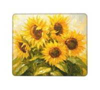Alfombrilla de ratón con diseño de girasoles de acuarela con flores con bordes cosidos, base de goma antideslizante para PC y portátil, 26 x 21 cm