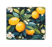 Alfombrilla de ratón con diseño de hojas de limón en acuarela y flores tropicales con bordes cosidos, base de goma antideslizante para PC y portátil, 22 x 18 cm