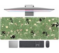Alfombrilla de ratón con diseño de hojas verdes y flores rosadas, alfombrilla de escritorio de gato de anime kawaii, alfombrilla de escritorio para decoración de escritorio, alfombrilla de mouse XL