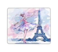 Alfombrilla de ratón con diseño de la Torre Eiffel para niña, acuarela, con bordes cosidos, base de goma antideslizante, 26 x 21 cm