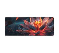 Alfombrilla de ratón con diseño de loto rojo con base de goma antideslizante y bordes cosidos, para videojuegos, computadora, grande, 11.8 x 31.5 pulgadas