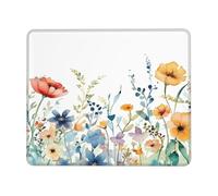Alfombrilla de ratón con diseño de margaritas de primavera y acuarela con flores coloridas con bordes cosidos, base de goma antideslizante para PC y portátil, 22 x 18 cm