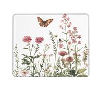 Alfombrilla de ratón con diseño de mariposa botánica y hojas de flores con bordes cosidos, base de goma antideslizante para PC y portátil, 30 x 25 cm
