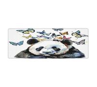 Alfombrilla de ratón con diseño de mariposa en la cabeza del panda en gran base de goma antideslizante con bordes cosidos, alfombrilla de mouse grande para computadora de juegos, 11.8 x 31.5 pulgadas