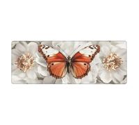 Alfombrilla de ratón con diseño de mariposas blancas y naranjas con pétalos blancos en gran base de goma antideslizante con bordes cosidos, alfombrilla de mouse grande para computadora de juegos, 11.8