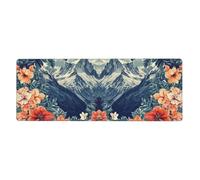 Alfombrilla de ratón con diseño de montañas entre flores en gran base de goma antideslizante con bordes cosidos, alfombrilla de mouse grande para computadora de juegos, 11.8 x 31.5 pulgadas