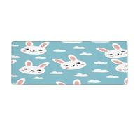 Alfombrilla de ratón con diseño de nubes blancas y conejos en gran base de goma antideslizante con bordes cosidos, alfombrilla de mouse grande para computadora de juegos, 11.8 x 31.5 pulgadas