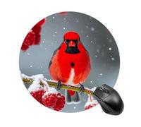 Alfombrilla de ratón con diseño de pájaros cardenales, nieve, arándanos, alfombrilla redonda de goma antideslizante, alfombrilla de ratón para juegos, accesorios de escritorio inalámbricos para el