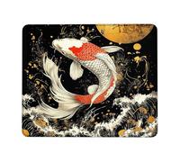 Alfombrilla de ratón con diseño de pez carpa, color rojo, blanco, dorado, estilo japonés, antideslizante, lavable, para computadora doméstica y oficina, portátil, cuadrada, 8 x 10 pulgadas