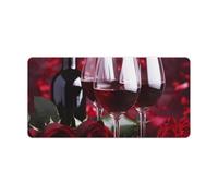Alfombrilla de ratón con diseño de rosas y copas de vino tinto para videojuegos, alfombrilla de escritorio grande para laptop con bordes cosidos, antideslizante, protector de escritorio para oficina