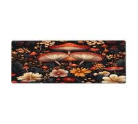 Alfombrilla de ratón con diseño de setas rojas y flores blancas en gran base de goma antideslizante con bordes cosidos, alfombrilla de mouse grande para computadora de juegos, 11.8 x 31.5 pulgadas