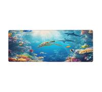 Alfombrilla de ratón con diseño de The Underwater World of Coral Reefs, Sharks and Loro, con base de goma antideslizante y bordes cosidos, para computadora de juegos, 11.8 x 31.5 pulgadas