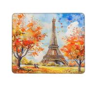 Alfombrilla de ratón con diseño de Torre Eiffel en acuarela con bordes cosidos, base de goma antideslizante para PC y portátil, 22 x 18 cm