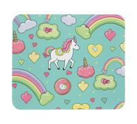Alfombrilla de ratón con diseño de unicornio, donuts y arcoíris, compatible con todos los ratones, base de goma antideslizante, diseño cuadrado
