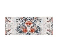 Alfombrilla de ratón con diseño de zorro que se mezcla en las flores en una gran base de goma antideslizante con bordes cosidos, alfombrilla de mouse grande para computadora de juegos, 11.8 x 31.5