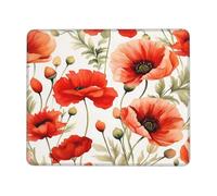 Alfombrilla de ratón con diseño floral de amapola y acuarela con bordes cosidos, base de goma antideslizante para PC y portátil, 22 x 18 cm