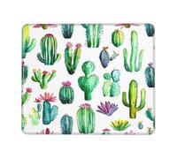 Alfombrilla de ratón con diseño floral de cactus en acuarela con bordes cosidos, base de goma antideslizante para PC y portátil, 30 x 25 cm