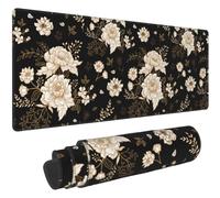 Alfombrilla de ratón con diseño floral de peonías, color blanco y negro, 31,5 x 11,8 pulgadas.
