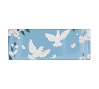 Alfombrilla de ratón con dos flores blancas de pajarito en gran base de goma antideslizante con bordes cosidos, alfombrilla de mouse grande para computadora de juegos, 11.8 x 31.5 pulgadas