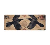 Alfombrilla de ratón con dos pájaros negros que se miran entre sí en una gran base de goma antideslizante extendida con bordes cosidos, alfombrilla de mouse grande para computadora de juegos, 11.8 x