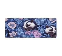 Alfombrilla de ratón con estampado floral de The Fox In The Blue Flower Branch, alfombrilla de mouse grande con bordes cosidos, base de goma antideslizante larga para decoración de escritorio de