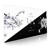Alfombrilla de ratón con flor de cerezo en blanco y negro japonés Sakura Death Life Flower, alfombrilla de escritorio extendida 90 x 40 cm, base de goma antideslizante, borde cosido, tapete grande xxl