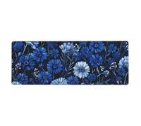 Alfombrilla de ratón con flores azules y blancas en gran base de goma antideslizante con bordes cosidos, alfombrilla de mouse grande para computadora de juegos, 11.8 x 31.5 pulgadas