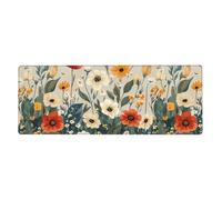 Alfombrilla de ratón con flores blancas, amarillas y rojas en gran base de goma antideslizante con bordes cosidos, alfombrilla de mouse grande para computadora de juegos, 11.8 x 31.5 pulgadas