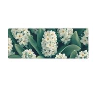 Alfombrilla de ratón con flores blancas en gran base de goma antideslizante con bordes cosidos, alfombrilla de mouse grande para computadora de juegos, 11.8 x 31.5 pulgadas