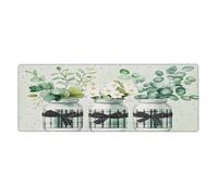 Alfombrilla de ratón con hojas de eucalipto y flores blancas en gran base de goma antideslizante con bordes cosidos, alfombrilla de mouse grande para computadora de juegos, 11.8 x 31.5 pulgadas