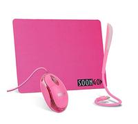Alfombrilla de ratón con luz LED para ratón óptico, Juego de Regalo 3 en 1, Interruptor de Ajuste Flexible de Cuello de Cisne con luz de Lectura USB, Adecuado para Ordenador, PC, portátil Rosa