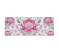 Alfombrilla de ratón con pétalos rojos y flores blancas en gran base de goma antideslizante con bordes cosidos, alfombrilla de mouse grande para computadora de juegos, 11.8 x 31.5 pulgadas