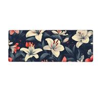 Alfombrilla de ratón con una flor delgada con pétalos rojos y blancos en gran base de goma antideslizante con bordes cosidos, alfombrilla de mouse grande para computadora de juegos, 11.8 x 31.5