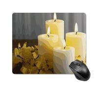 Alfombrilla de ratón cuadrada con mariposas amarillas con velas blancas, alfombrilla de mouse portátil con base de goma antideslizante, 18 x 22 cm, alfombrilla de mouse ultrafina para juegos para