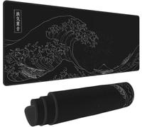 Alfombrilla de ratón de anime grande extendida negra The Great Wave off Kanagawa Painting Big Gaming Mouse Mat XXL antideslizante Base de goma resistente al agua Alfombrilla de teclado para