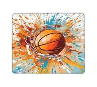 Alfombrilla de ratón de baloncesto en acuarela con bordes cosidos, base de goma antideslizante para PC, portátil, 30 x 25 cm