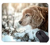 Alfombrilla de ráton de Caucho Natural para Juegos, Impresa con Perro de Nieve para Mascotas Perro Cocker Spaniel de Invierno - Bordes cosidos