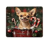 Alfombrilla de ratón de chihuahua de Navidad, lindo perro con bastones de caramelo y diseño de acebo, antideslizante, lavable, para uso doméstico y de oficina, cuadrado, 8 x 10 pulgadas