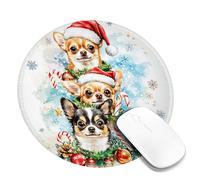Alfombrilla de ratón de perro de Navidad, lindo chihuahua con sombrero de Papá Noel, alfombrilla de mouse con borde cosido en acuarela, alfombrilla de goma antideslizante lavable para juegos para el