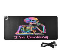 Alfombrilla de ratón de piel con diseño de esqueleto de neón I'm Thinking para computadora, 31.5 x 13 pulgadas, antideslizante, para accesorios de escritorio grandes