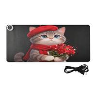 Alfombrilla de ratón de piel con diseño de gato con texto en inglés "Merry Christmas", para juegos, 31.5 x 13 pulgadas, antideslizante, para decoración de escritorio y laptop