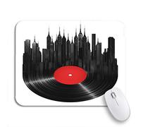 Alfombrilla De Ratón Disco De Vinilo Música Urbana Tocadiscos Jazz Edificio Sonido Retro Alfombrilla Raton con Base De Goma Antideslizante Mouse Pad Pequeña, para Hogar, Oficina, 25 x 30cm