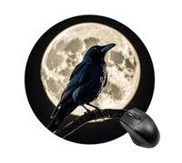 Alfombrilla de ratón, diseño de cuervo negro en luna llena, alfombrilla de ratón redonda de diseño circular pequeño para portátiles de oficina, para escritorio de computadora, ratones inalámbricos