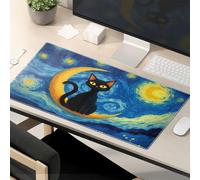 Alfombrilla de ratón divertida con diseño de gato negro en la luna: una aventura nocturna estrellada, alfombrilla de ratón para juegos